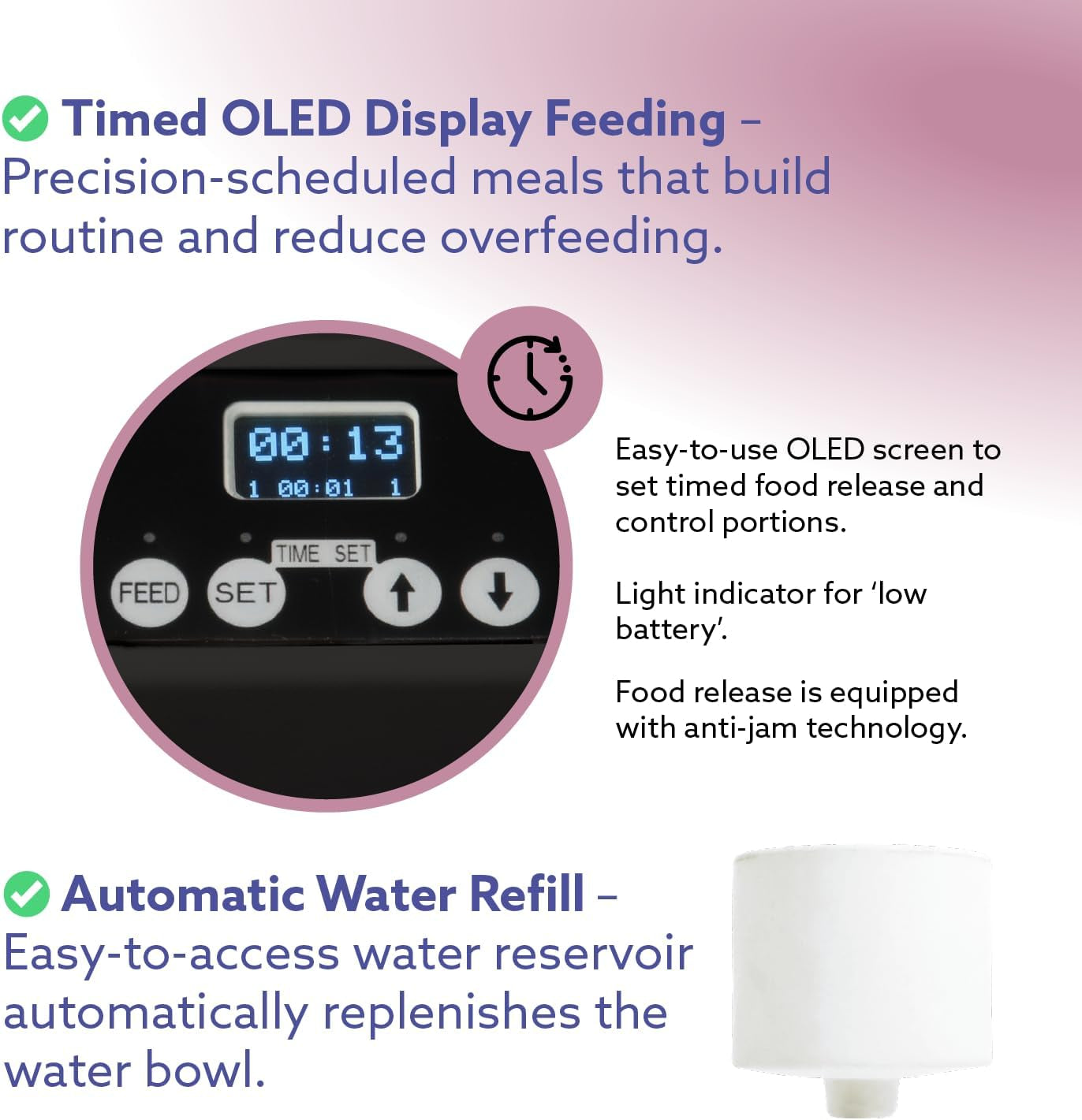 Smart Auto Pet Feeder & Water Station – Portion Control, Anti‑Jam, OLED Display